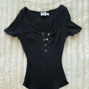 Princess Polly Black Ribbed Bodysuit